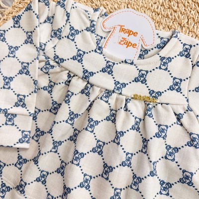 Conj. Batinha Manga Longa Ursinhos e Calça Legging - Areia e Azul Marinho